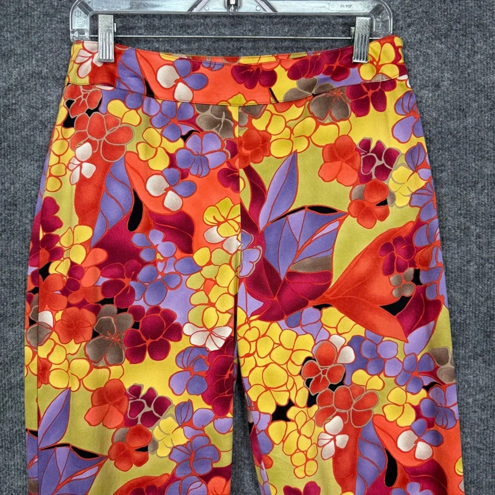 Talbots Pants Womens 8 Yellow Orange Purple Floral Print Cotton Stretch Side Zip